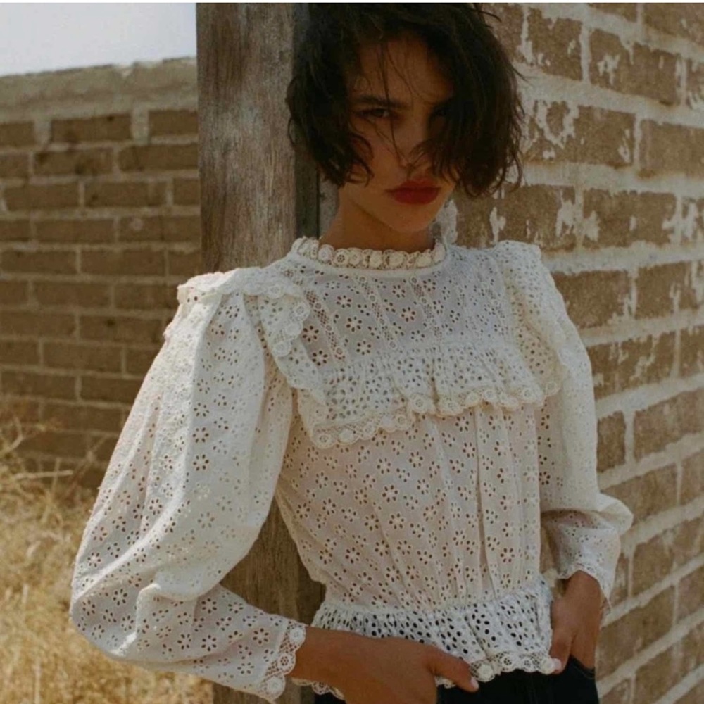 Doen Floryn Blouse - Lace Trim Broderie Anglaise Shirt - Size S - Picture 4 of 10